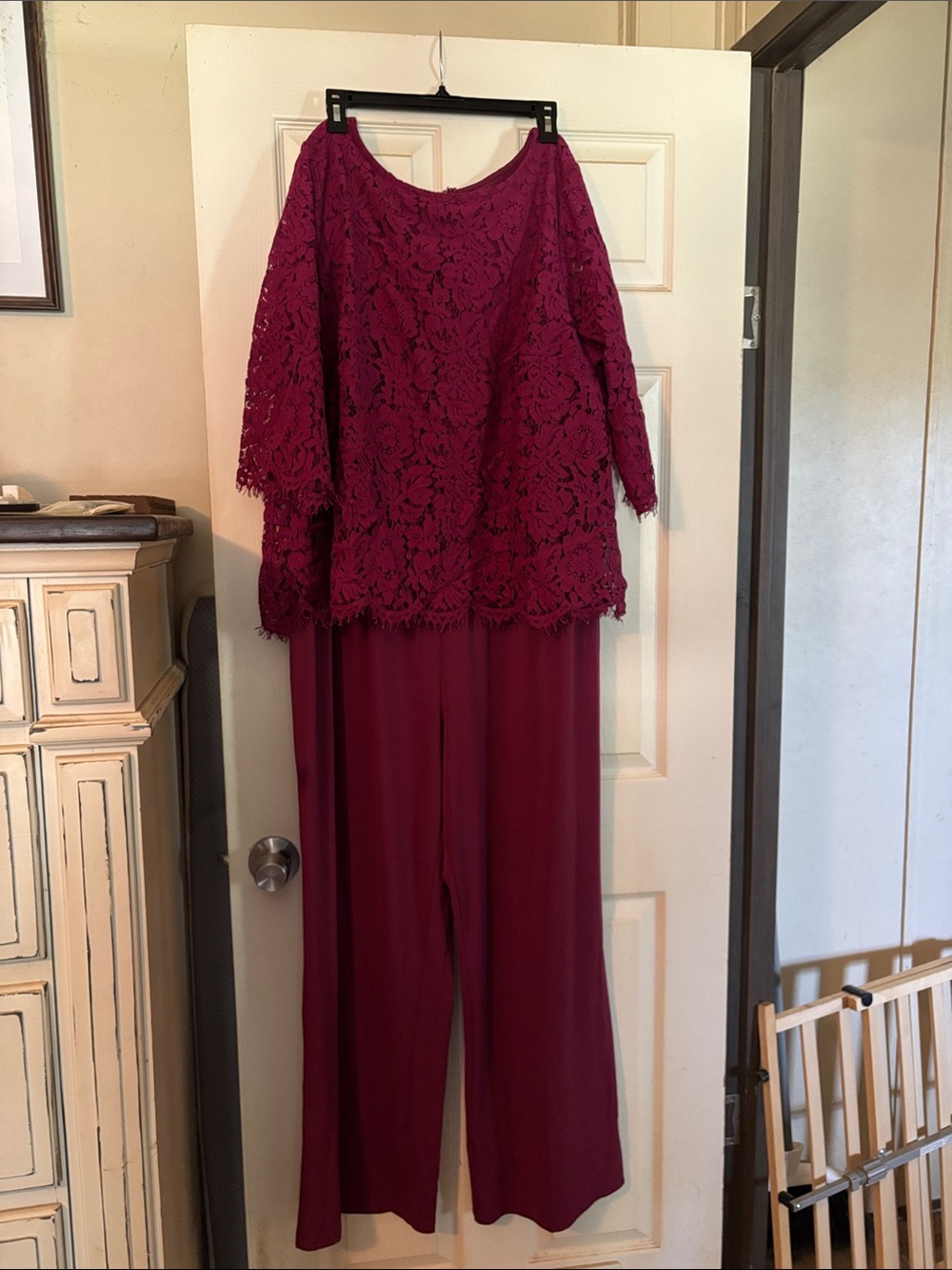 Jessica London Lace Overlay Wide-Leg Jumpsuit in Berry